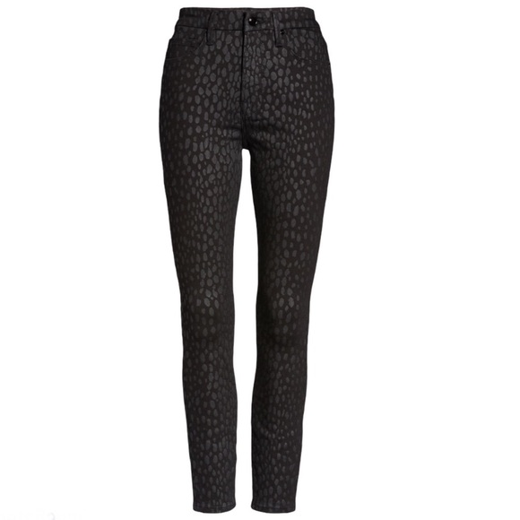 Good American Good Legs Crop Animal Print Jean Size 27 / 4 Black STRETCH! - Picture 5 of 15